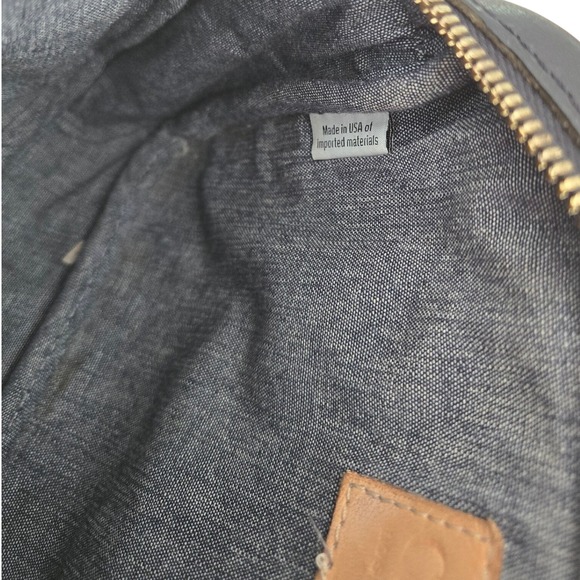 Clare V Midi Sac Black Leather Crossbody Bag Red Blue Stripe Camera Bag Brass - Picture 8 of 9